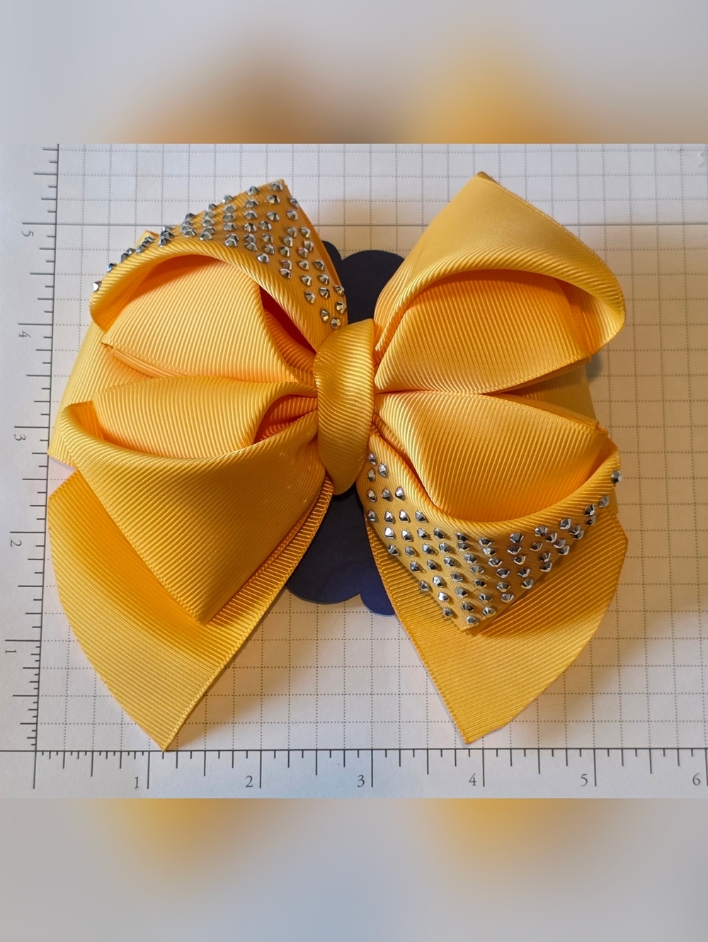 Yellow Rhinestone Grosgrain Bow Hair Clip